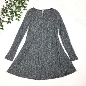 Feathers Heather Gray Fit Flare Sweater Knit Dress